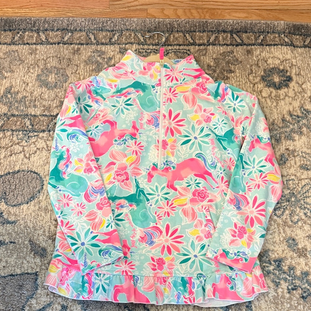Lilly Pulitzer Pink and Green Kids Zip up pullover-Make a Wish print!
